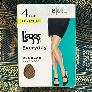 L'eggs Everyday Regular Nude Sheer Toe Pantyhose - 4 Pair